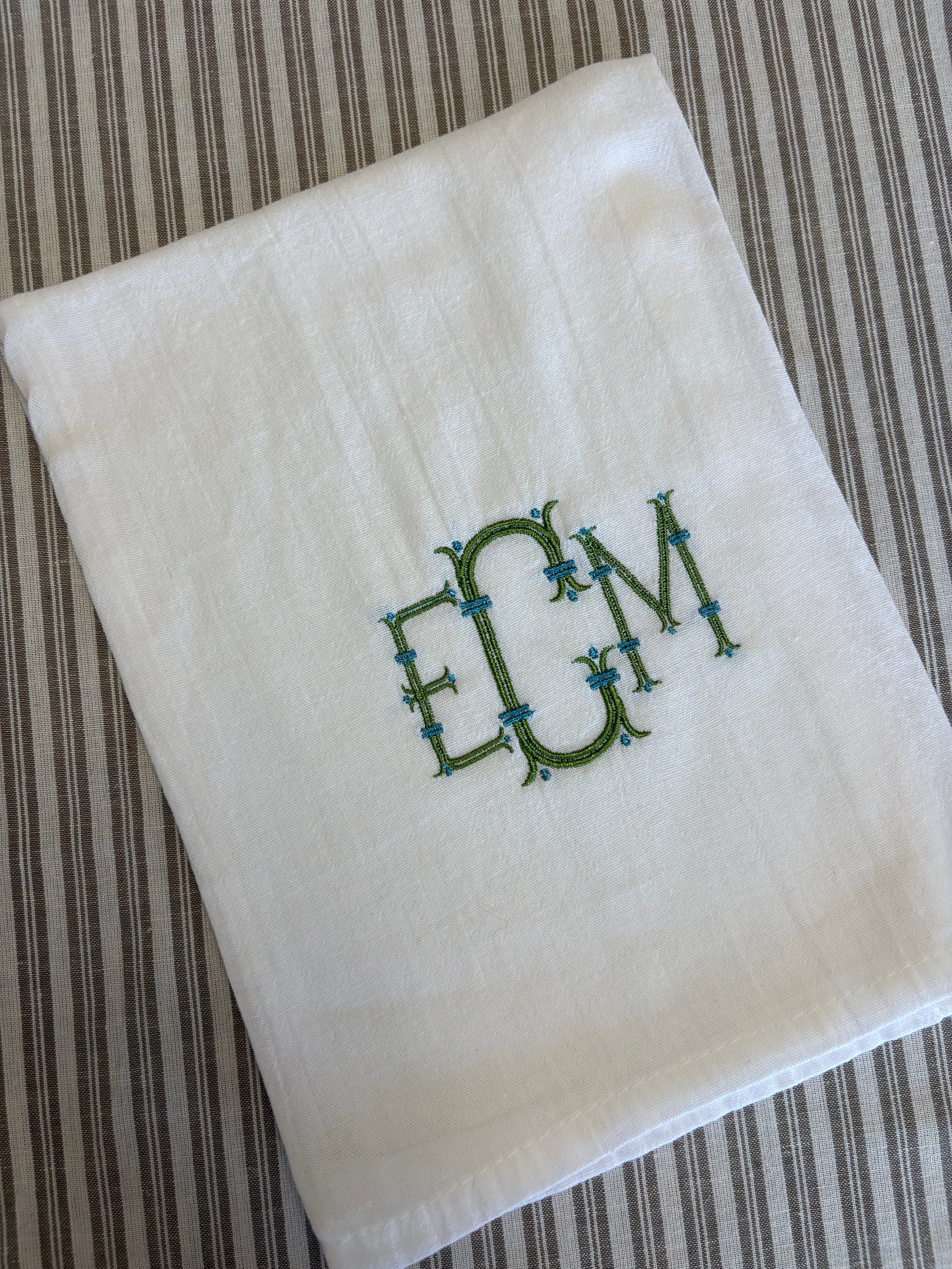 Personalized Monogrammed Flour Sack Kitchen Towel, Set of 2